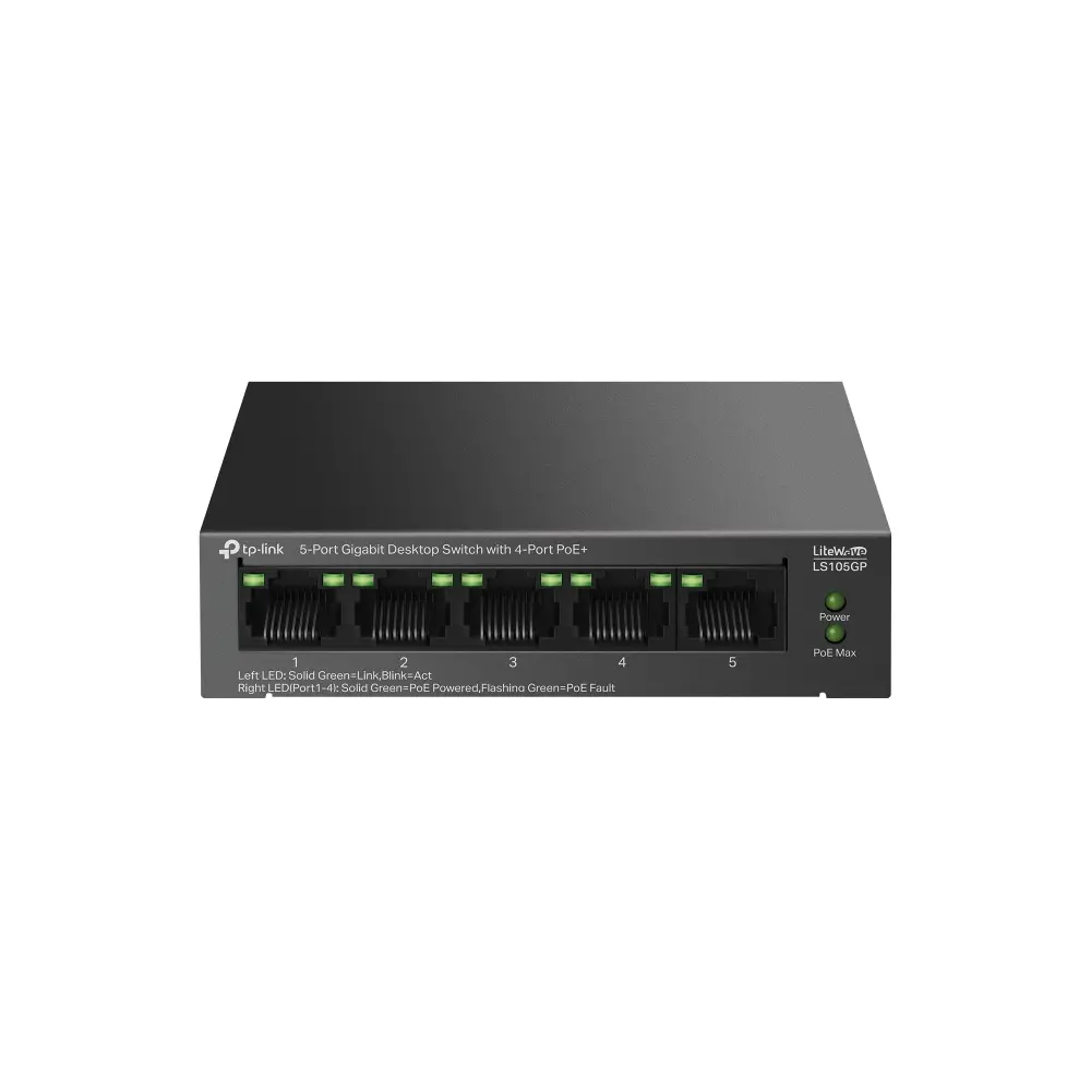 Switch TP-LINK LS105GP, 5 porturi Gigabit cu 4 PoE+, metalic, desktop