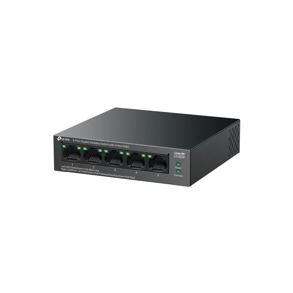 Комутатор TP-LINK LS105GP, 5 гигабитни порта c 4 PoE+, метален, desktop - image 2