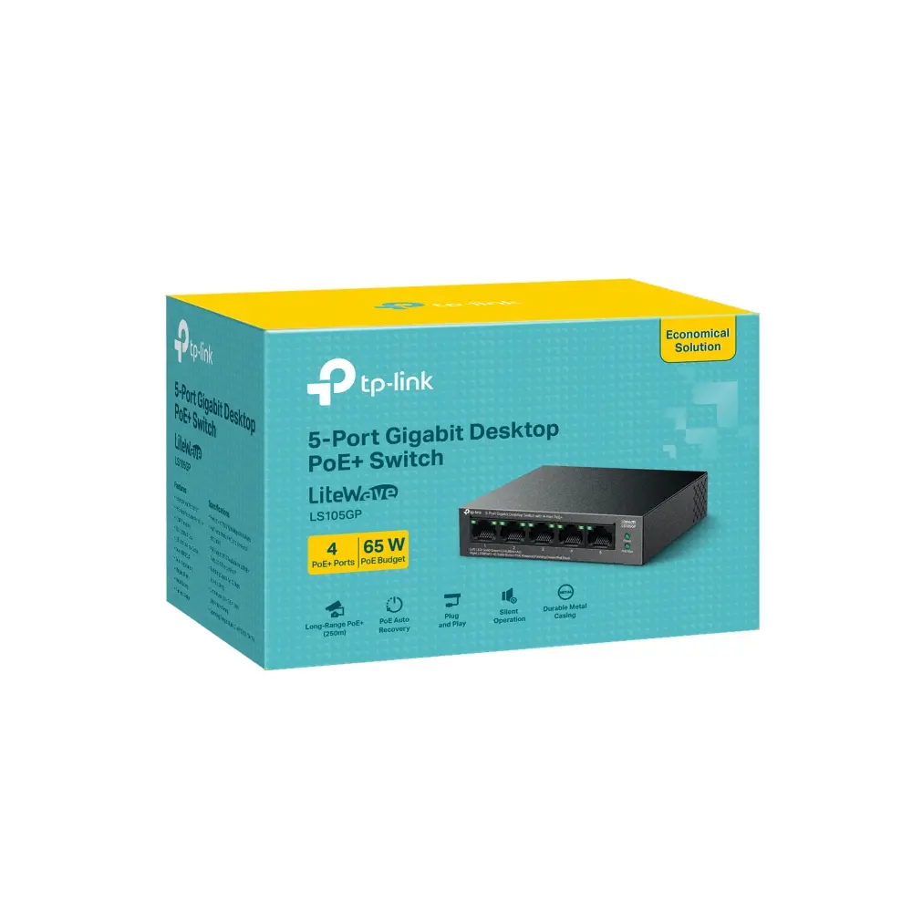 Switch TP-LINK LS105GP, 5 θύρες Gigabit με 4 PoE+, μεταλλικό, desktop - image 3
