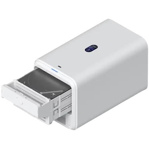Ubiquiti UniFi  UNAS-2-W-EU Network Attached Storage with (2) 3.5inch HDD bays, 2.5 GbE networking, USB-C connectivity, and an included PoE++ adapter, all in a compact footprint - image 1