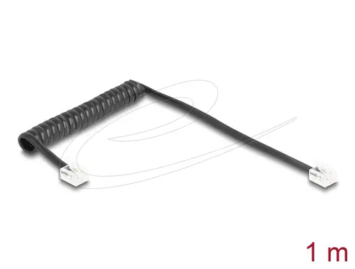 Delock Τηλεφωνικό καλώδιο σπιράλ RJ11 plug - RJ11 plug, μαύρο 1 μ - 1