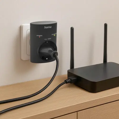 HAMA Контакт с вградена защита от пренапрежение, черен - image 4