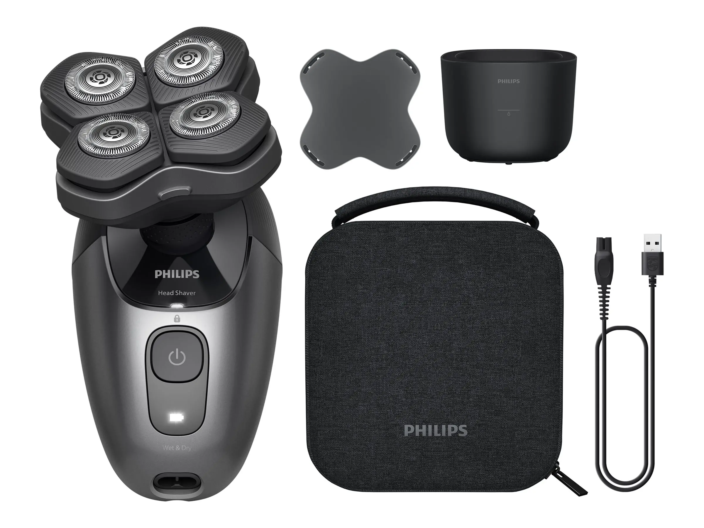 PHILIPS Електрическа самоpcъсначка за глава Pro Series 7000 сухо и мокро бръснене 360 гъвкава глава Системата за събиране на косми