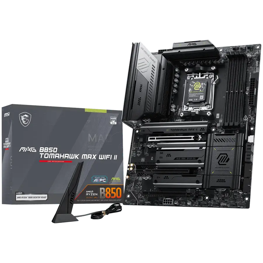 MSI MAG B850 TOMAHAWK MAX WIFI II, ATX, Socket AM5, 4x DDR5 Dual Channel DDR5 până la 8400(OC)MHz, 3x slot PCIe 3.0 x16, 4x slot M.2, 4x USB 2.0