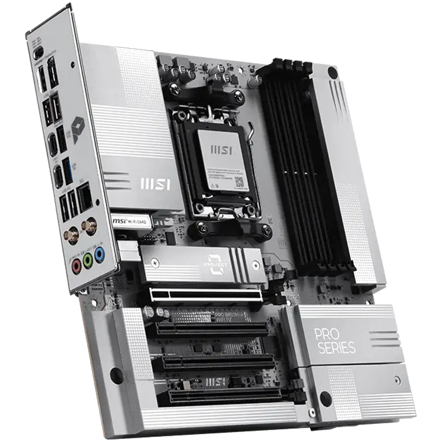 MSI PRO B850M-A WIFI PZ, mATX, Socket AM5, 4x DDR5 Dual Channel DDR5 up to 8200(OC)MHz, 4x PCIe x16 slot, 2x M.2 slot, 3x USB 5Gbps, 3x USB 10Gbps, 1x USB 10Gbps Type-C, 7.1 HD Audio, 5G LAN, WiFI 7, BT, 3Y - image 1