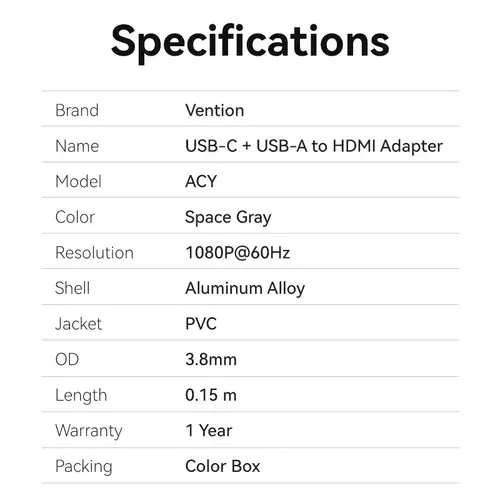 Vention адаптер Adapter USB-C/A to HDMI F - ACYHB - image 12