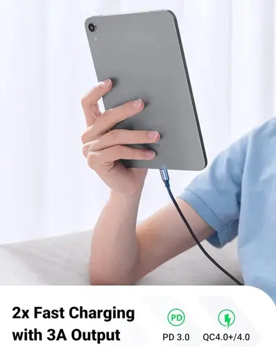 ПЛЕТЕН КАБЕЛ ЗА ЗАРЕЖДАНЕ 1М USB-C/USB-C 3А 60W UGREEN - СИВ - image 2