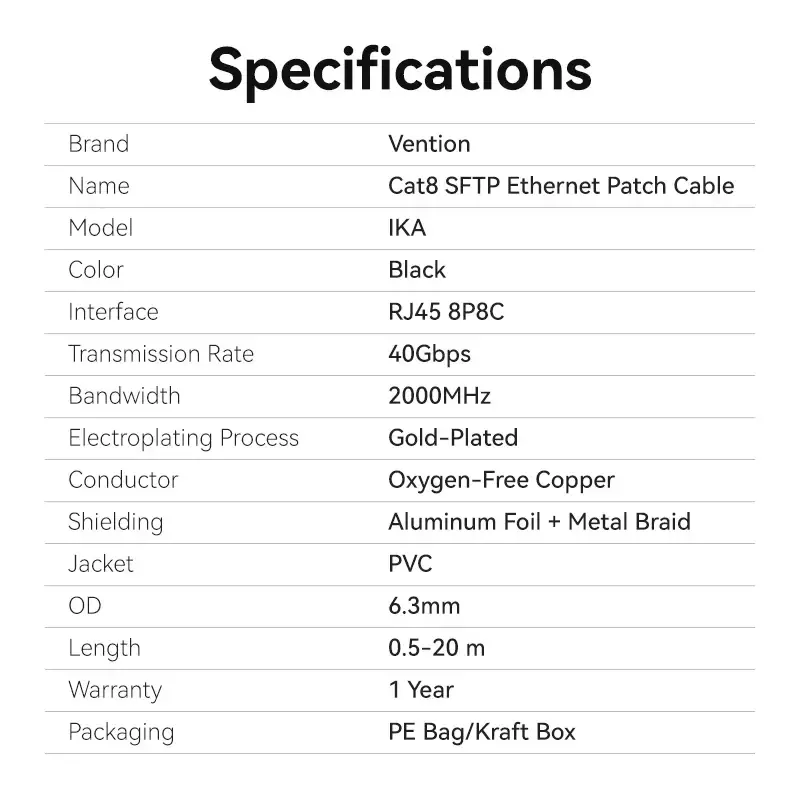 Vention Кабел LAN SFTP Cat.8 Patch Cable - 5.0M Black 40Gbps - IKABJ - image 12