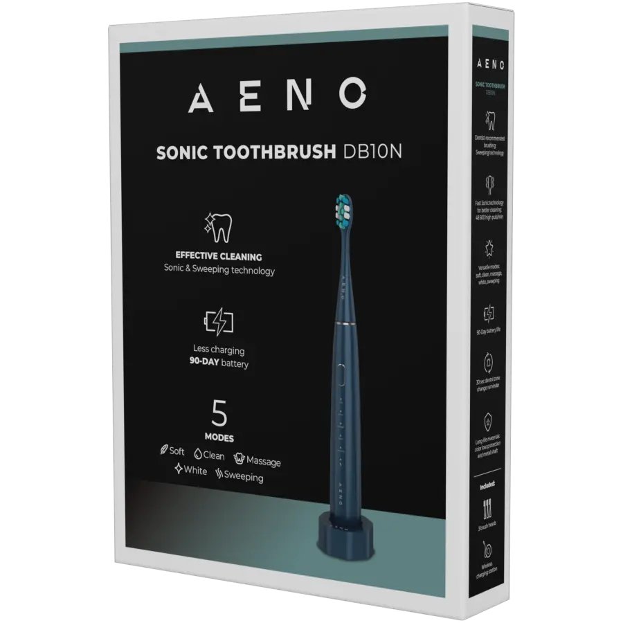 Wireless Tooth Brush, Navy Blue, 3 Brush Heads, 1400mAh, Function: Soft, Clean, Massage, White, Sweep - image 7