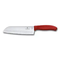 Кухненски нож Victorinox Swiss Classic Santoku Knife, набраздено острие 170 мм, червен, блистер