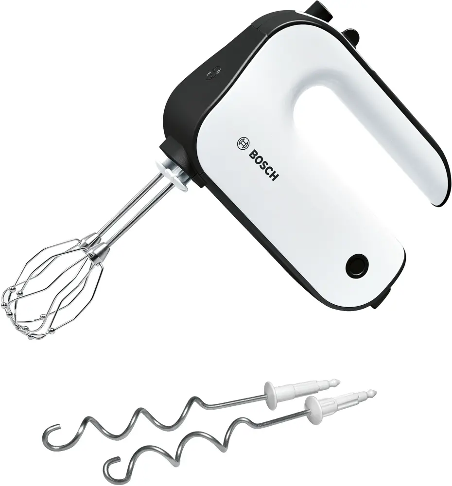 Миксер, Bosch MFQ4020, Hand mixer, Styline, 450 W, with innovative FineCreamer stirrers, blender attachment, 5 speed settings, additional pulse/turbo setting, White -black