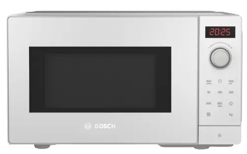 Микровълнова печка, Bosch FFL023MW0, SER2, Freestanding microwave, 800 W, 20 l, Number of power levels 5, 27 cm glass rotating plate, AutoPilot 7, White