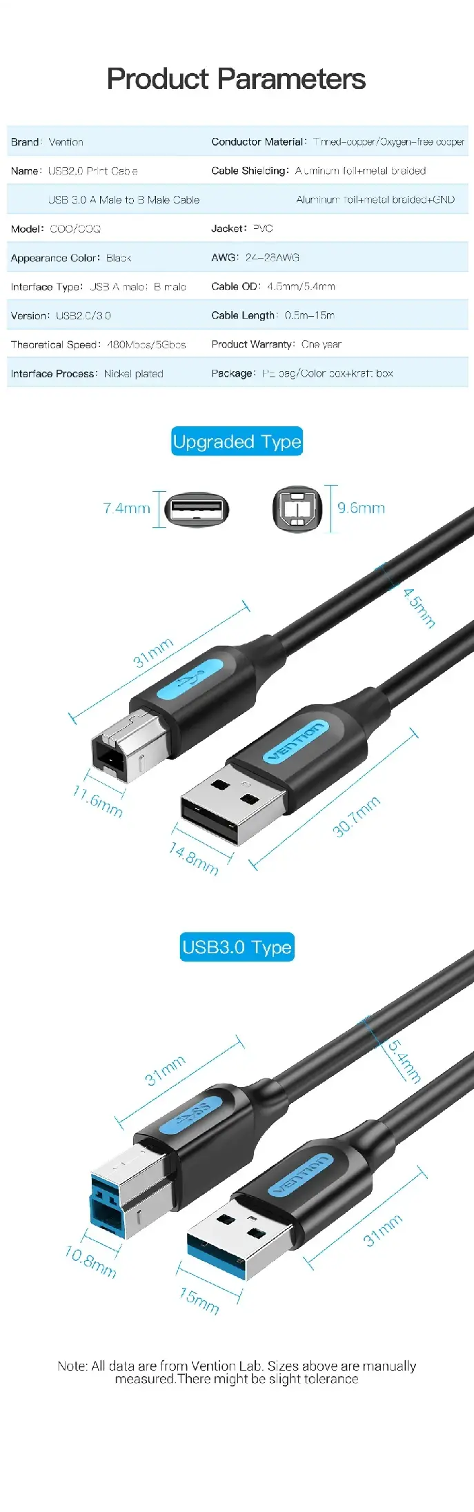 Vention Кабел USB 3.0 AM / BM - 0.5M Black - COOBD - image 10