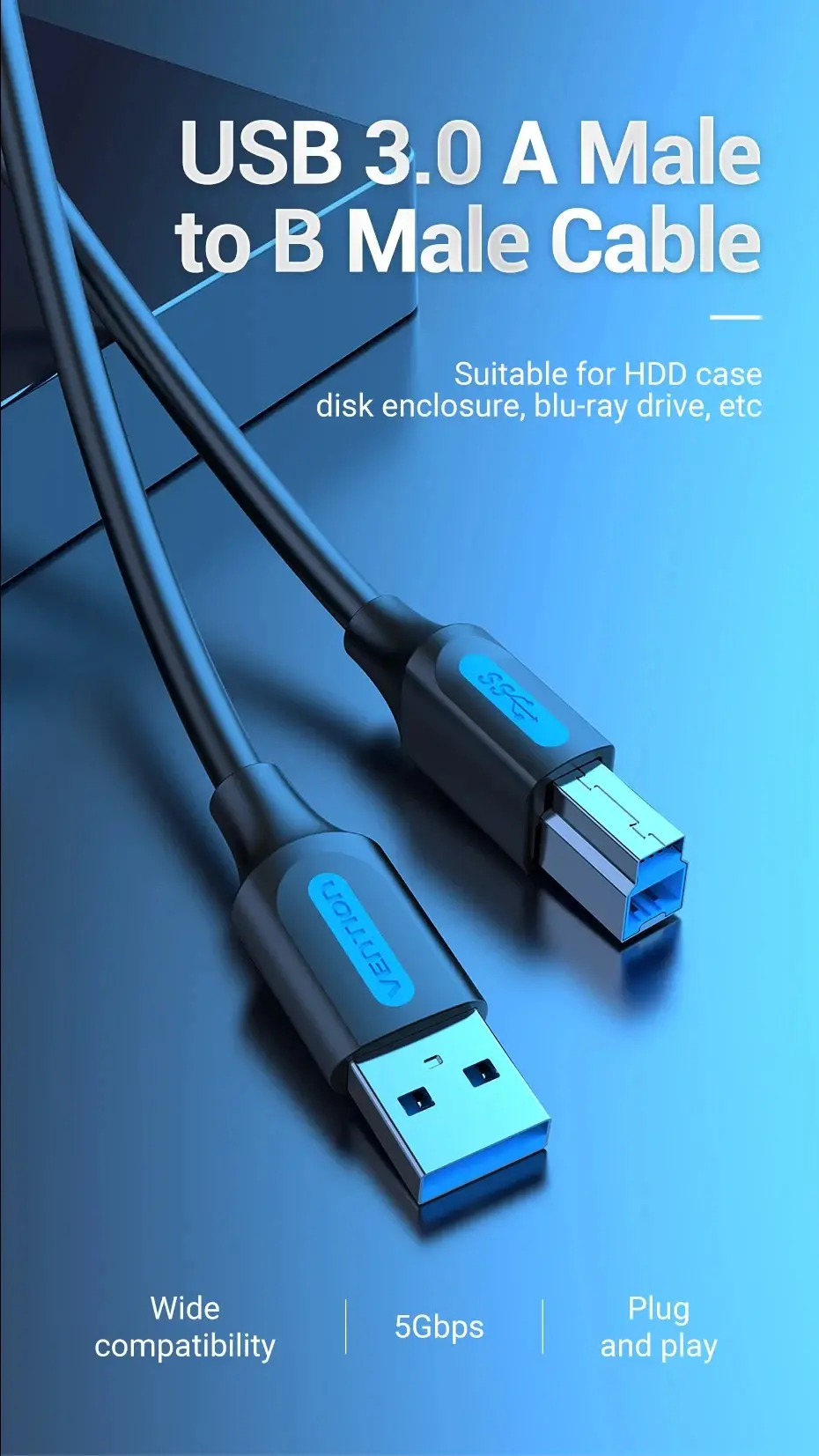 Vention Кабел USB 3.0 AM / BM - 0.5M Black - COOBD - image 8