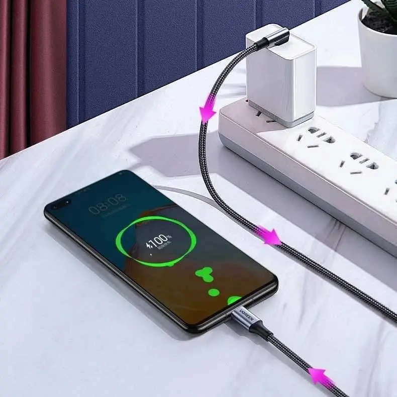 ПЛЕTЕН USB-C/USB-C КАБЕЛ 5А 100W 90 ГРАДУСА ДЪЛЖИНА 1М US334 UGREEN - image 2