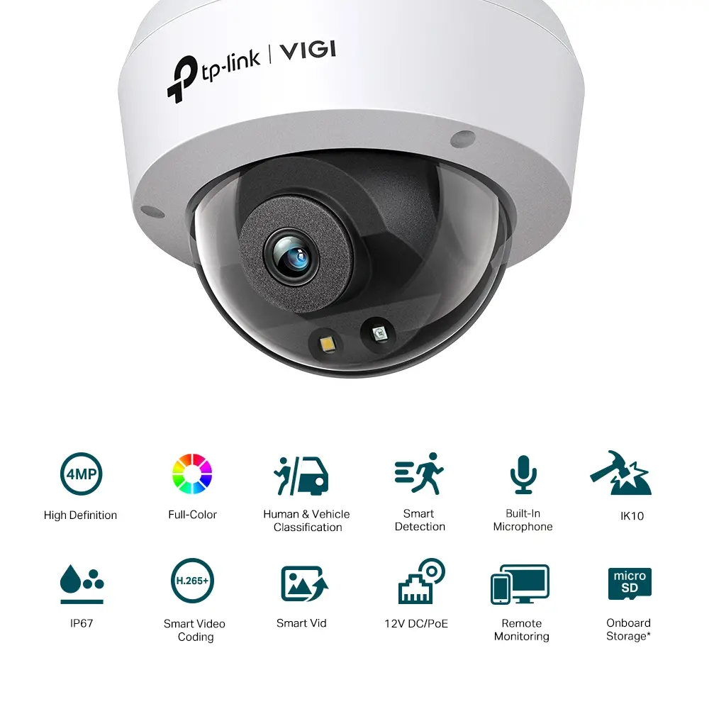 Камера TP-Link VIGI C240(2.8mm),4MP, куполна,Color, PoE/12V DC, IR до 30м.,ONVIF - image 1