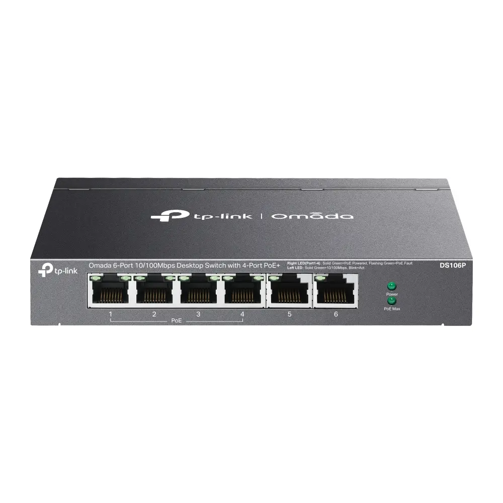 Комутатор TP-Link Omada DS106P 6-портов 10/100Mbps с 4-портов PoE+