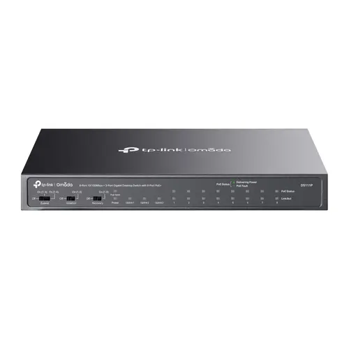 Комутатор TP-Link DS111P,  Omada 8-портов 10/100Mbps с 3-портов PoE+