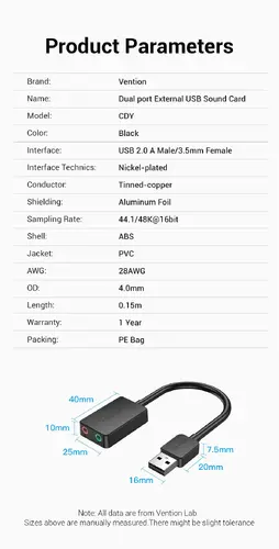 Vention Placă de sunet externă USB Sound card - CDYB0 - 13