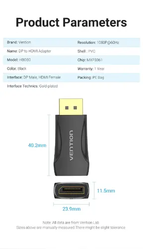 Vention адаптер Adapter DisplayPort DP M / HDMI F Gold plated - HBOB0 - image 7