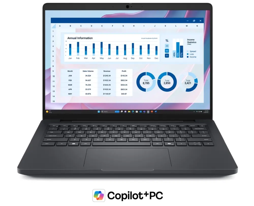 Лаптоп, Dell Pro Max 14 MC14255, AMD Ryzen AI 7 PRO 350 (24MB cache, 8 cores, up to 5.0GHz), 14" FHD+, LCD, 300 nits, 16GB: 1x16GB, LPDDR5x, 8000 MT/s, 512GB, SSD Gen4, AMD Radeon Integrated Graphics, FHD HDR RGB Cam, Wi-Fi 7, FPR, Backlit Kb, Win 11 Pro, 3Y