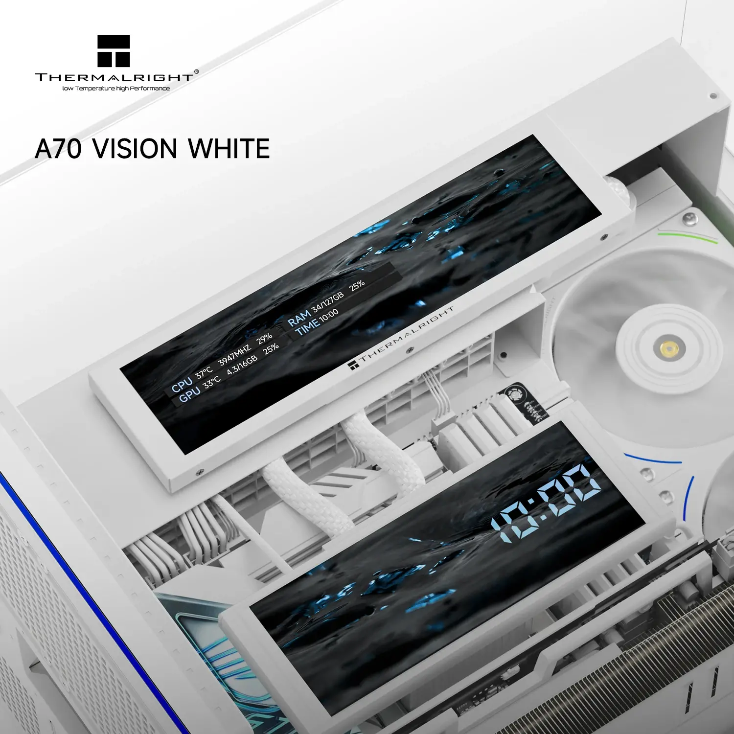 Thermalright Carcasă ATX - TR-A70 Vision White - Display LCD 9.16 inch, USB-C - image 6