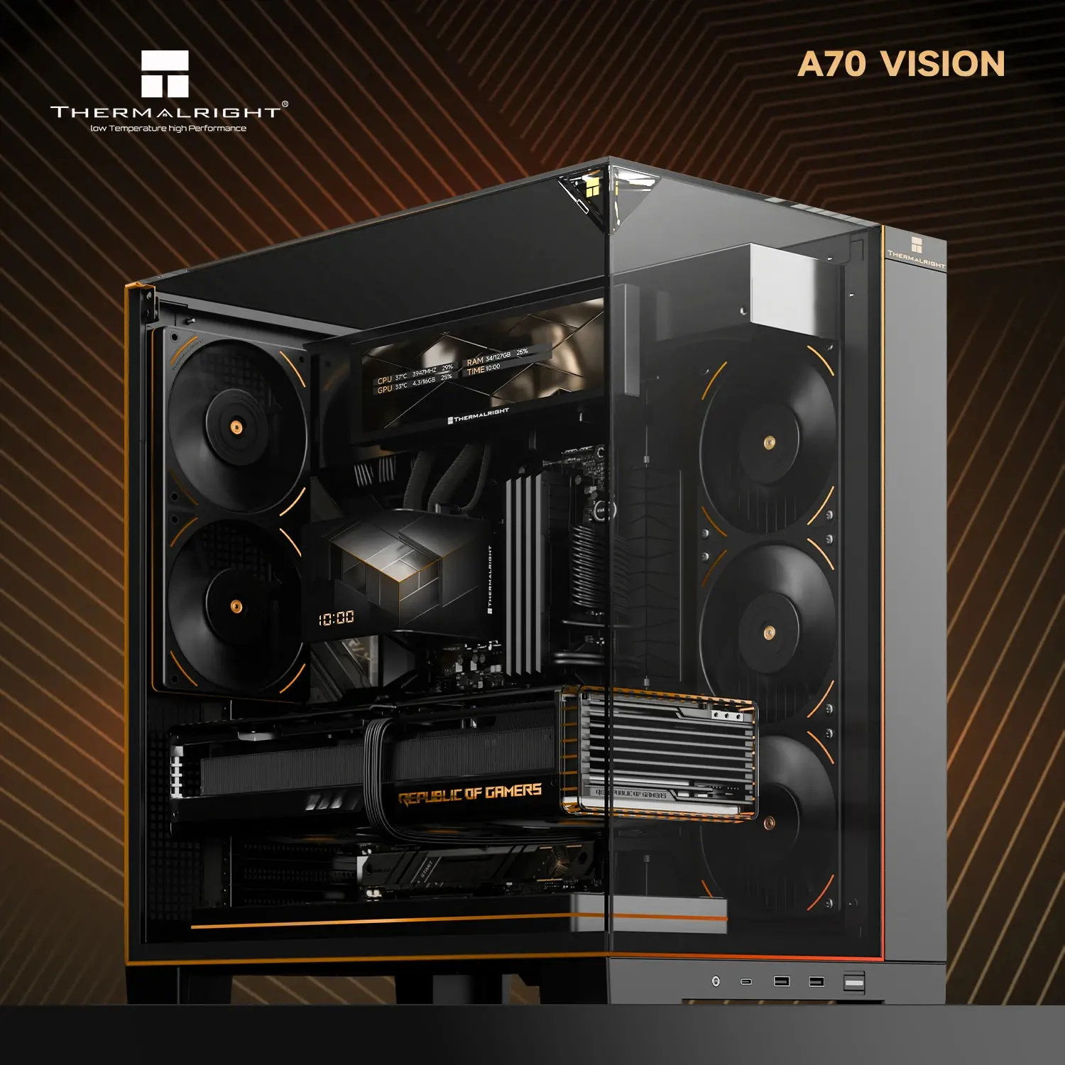 Thermalright кутия Case ATX - TR-A70 Vision Black - 9.16 inch LCD Display, USB-C - image 2