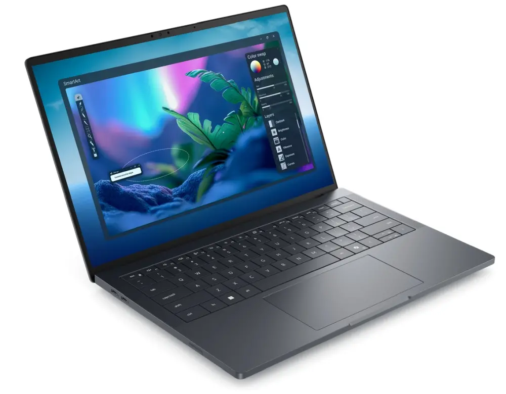 Лаптоп, Dell Pro Max 14 Premium MA14250, Intel Ultra 7 265H, vPro (13 TOPS NPU, 16cores, up to 5.30 GHz), 14", FHD+ 1920 x 1200, 400 Nit, AG, 32GB LPDDR5x 8400 MT/s, 1TB TLC, NVIDIA RTX PRO 1000 Blackwell 8GB GDDR7, 8MP HDR + IR UPD Cam, Wi-Fi 7, FPR, Backl - image 1