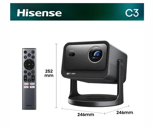 Мултимедиен проектор, Hisense C3 Smart mini Laser Projector, 4K Ultra HD 3840x2160, 2000:1, 2500 lum, 60 Hz, Digital Zoom,Dolby Vision, HDR10+(decoding), HDR10, HLG, 2*10W, Silver - image 1