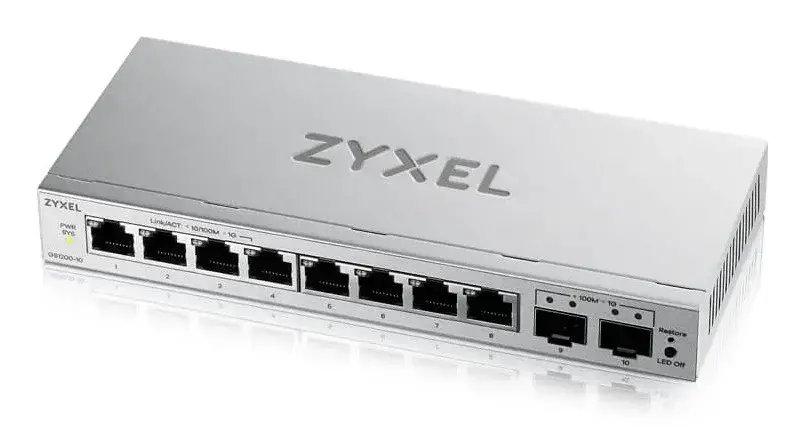 Комутатор, ZyXEL GS1200-10 v3, 8 Port Gigabit, 2 x SFP webmanaged Desktop Switch