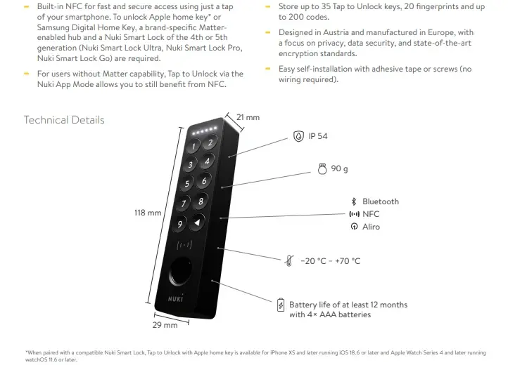 Nuki Клавиатура за контрол на достъп с пръстов отпечатък Nuki Keypad 2 NFC - image 10