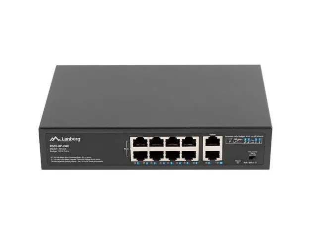 Комутатор, Lanberg switch 8x 100mb poe+/2x 1GB unmanaged rack 10"/19" gigabit ethernet 120w - image 3