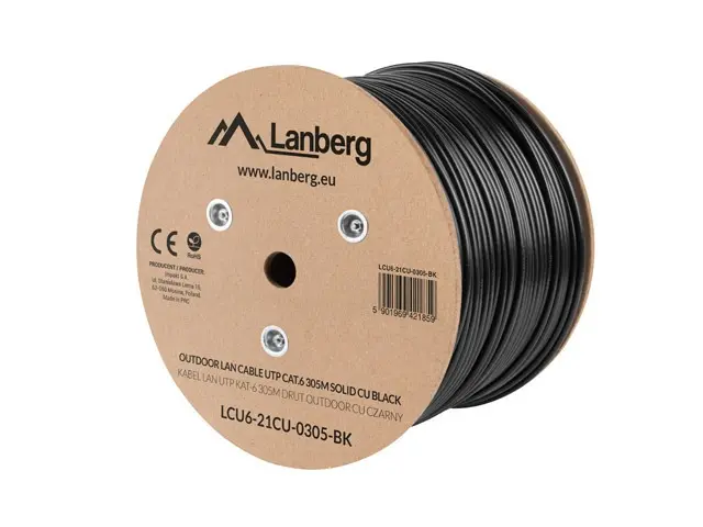 Кабел, Lanberg LAN cable CAT.6 UTP 305m solid outdoor CU, Fluke passed, Black