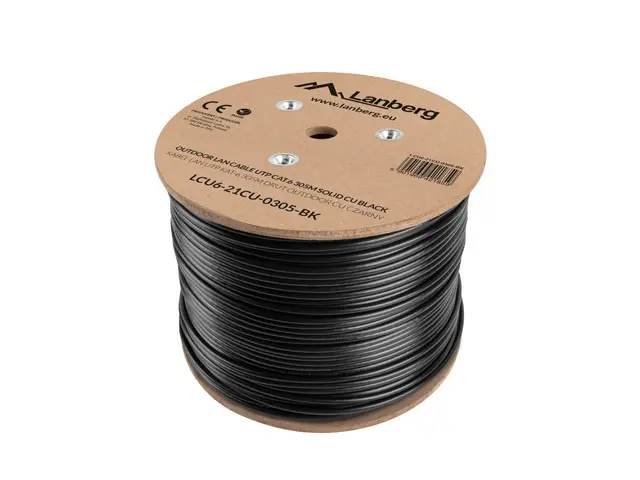 Кабел, Lanberg LAN cable CAT.6 UTP 305m solid outdoor CU, Fluke passed, Black - image 2