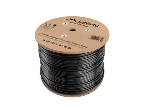 Кабел, Lanberg LAN cable CAT.6 UTP 305m solid outdoor CU, Fluke passed, Black - image 2