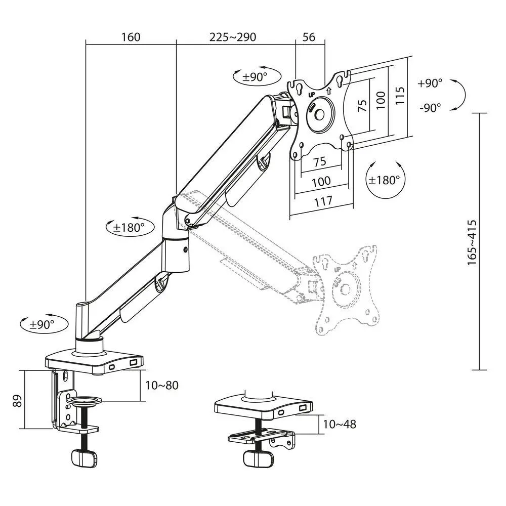 Suport monitor pentru birou ACT AC8313, Reglabil, 17" - 34", 9 kg, arc cu gaz - image 7
