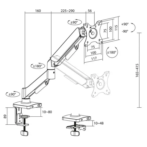 Βάση οθόνης γραφείου ACT AC8313, Ρυθμιζόμενη, 17" - 34", 9 kg, αέριο ελατήριο - 8