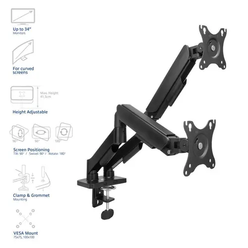 ACT Suport pentru 2 monitoare de birou AC8314, Reglabil, 17" - 34", 9 kg, arc pneumatic - 2