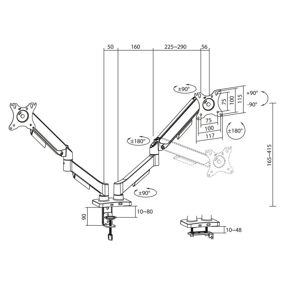 ACT Suport pentru 2 monitoare de birou AC8314, Reglabil, 17" - 34", 9 kg, arc pneumatic - image 6