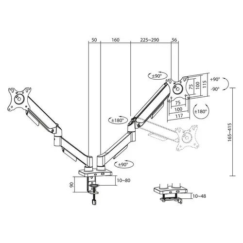 ACT Стойка за 2 бр. монитора за бюро AC8314, Регулируема, 17" - 34", 9 кг, газова пружина - image 6