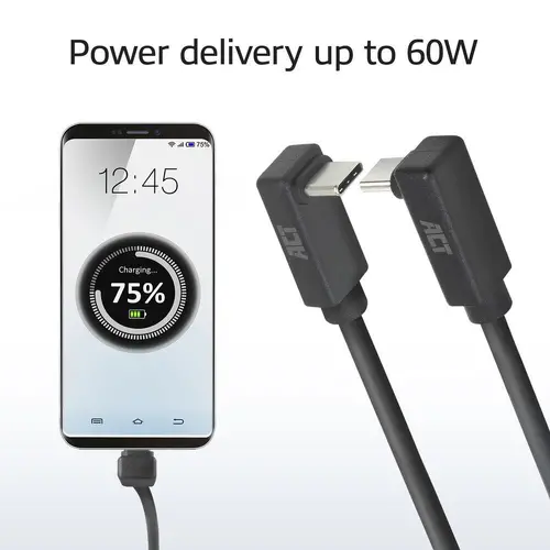 ACT Кабел USB-C - USB-C, 2м, 10Gbps 60W, ъглов нагоре/надолу - image 3