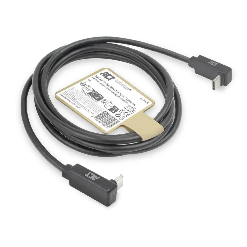 ACT Cablu USB-C - USB-C, 2m, 10Gbps 60W, unghiular sus/jos - image 6