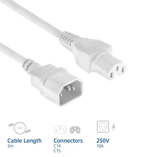 ACT Захранващ кабел C14-C15, бял, 2.0м - image 2