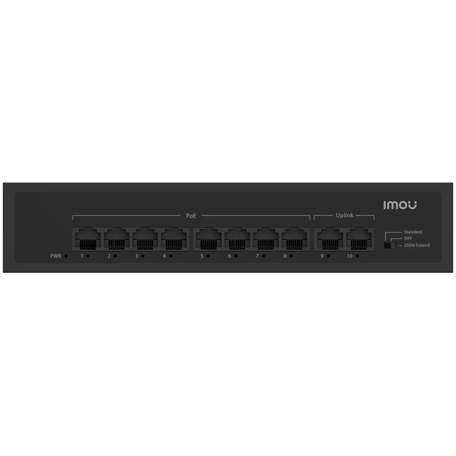 Imou 10-port 100M unmanaged PoE Switch, 8x PoE 10/100, 2x uplink 10/100, 65W total power, up to 250m PoE, 4KV lighting Protection, 802.3af/at, - image 1