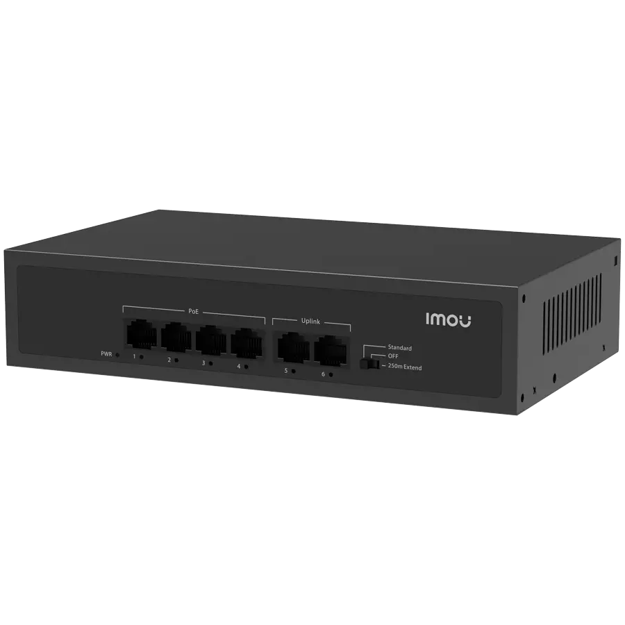 Imou PoE Switch 6 θυρών 100M μη διαχειριζόμενο, 4x PoE 10/100, 2x uplink 10/100, συνολική ισχύς 45W, PoE έως 250m, προστασία από κεραυνούς 4KV