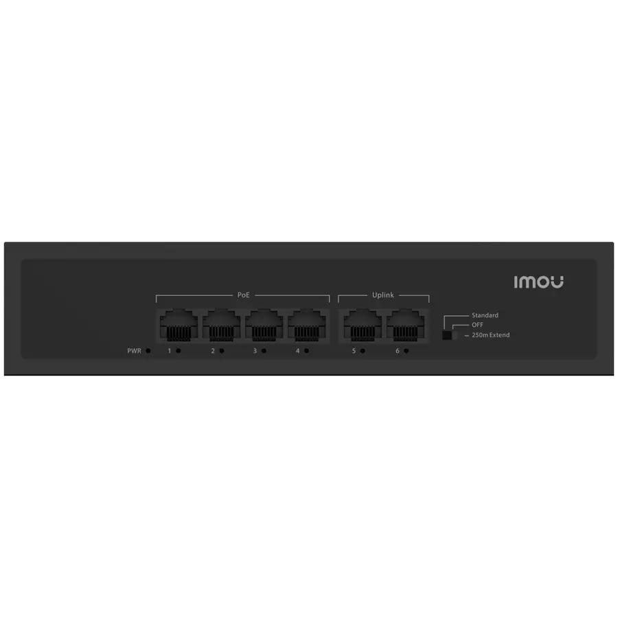 Imou 6-port 100M unmanaged PoE Switch, 4x PoE 10/100, 2x uplink 10/100, 45W total power, up to 250m PoE, 4KV lighting Protection, 802.3af/at, - image 1