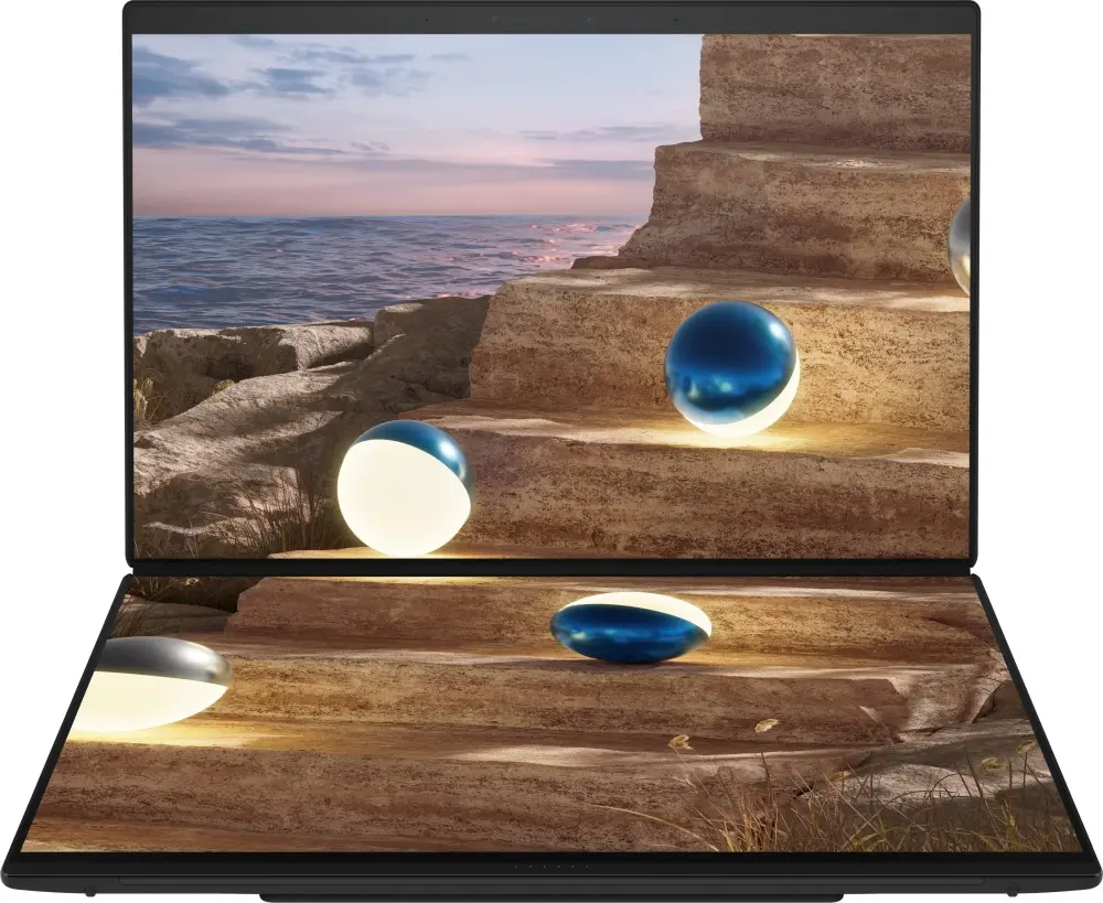 Лаптоп, Asus ZenBook Duo 14 UX8407AA-SN130X, Screen Pad Plus, INTEL Ultra 9  PTL U9-H484 (16C) 14" OLED, WQXGA+ ( 2880X1800 ) 16:10Touch, 32GB, 2TB SSD, Soft Keyboard, Windows 11 Pro,Moher Gray, Sleeve - image 1