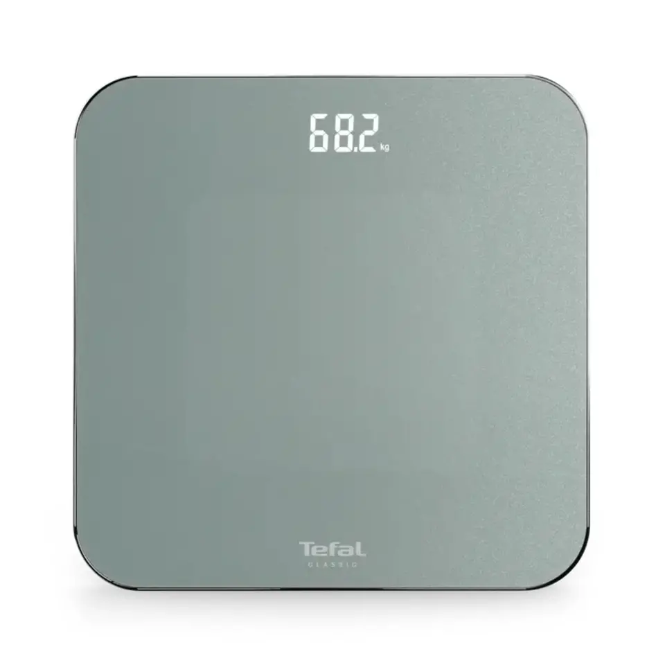 Везна, Tefal PP1903V0 Classic 3 Euclyptus Metal, glass platform (31x31cm, 5mm), 180Kg / 100g, display (75x25), back light display, 3 x AAA battery included