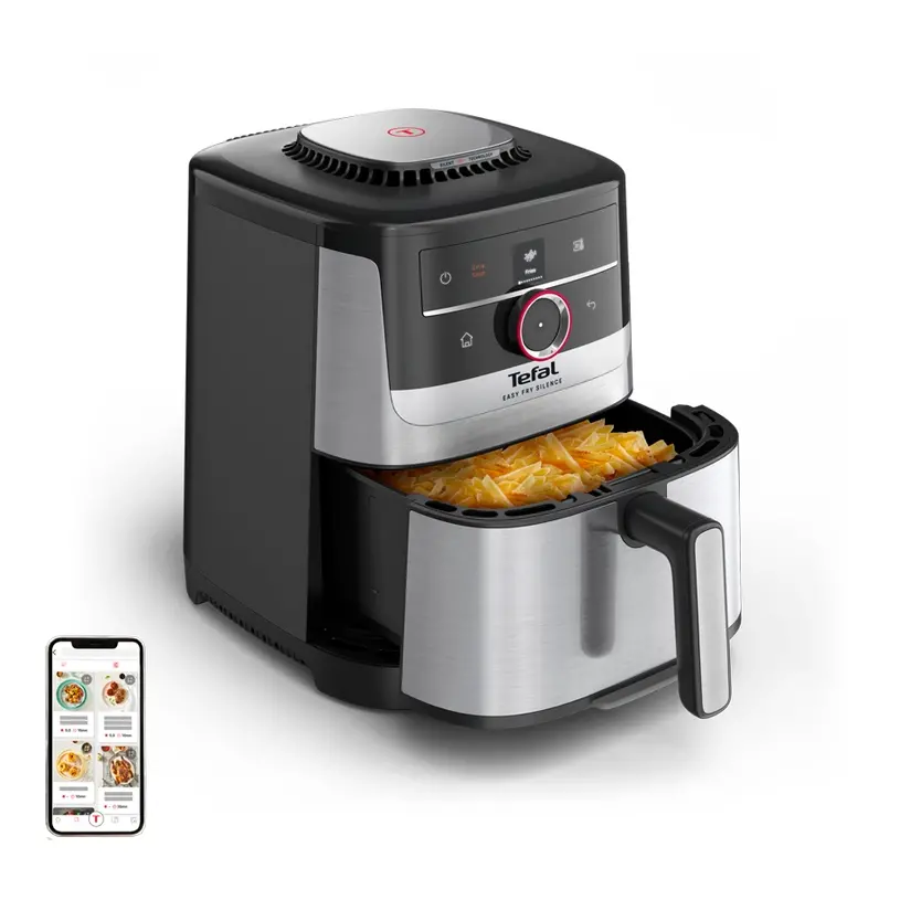 Συσκευή υγιεινού μαγειρέματος, Tefal EY572DE1 Easy Fry XL SMART & SILENCE, ανοξείδωτο ατσάλι, 5L (1.2kg, 6 μερίδες), 1550W, διπλές ζώνες, αποσπώμενο - image 1