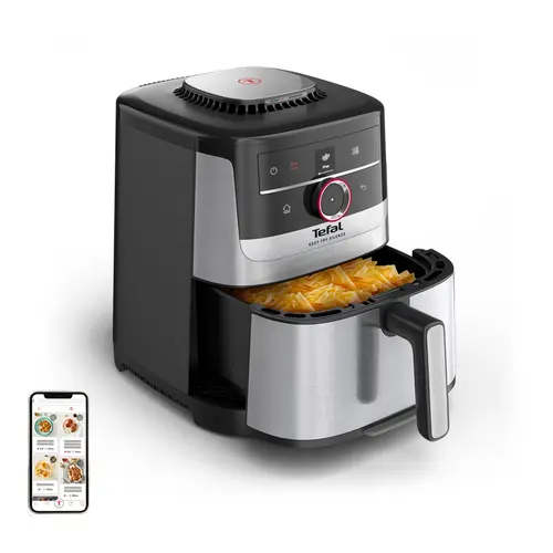 Aparat pentru gătit sănătos, Tefal EY572DE1 Easy Fry XL SMART & SILENCE, oțel inoxidabil, 5L (1.2kg, 6 porții), 1550W, zone duale, parte frontală - 2